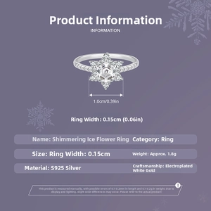 Detaillierte Größenparameter des S925 Sterlingsilber Schneeflockenrings mit 1cm Kopf
