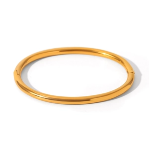 Detailed close-up of 18K gold-plated stainless steel bracelet with a high-polished finish