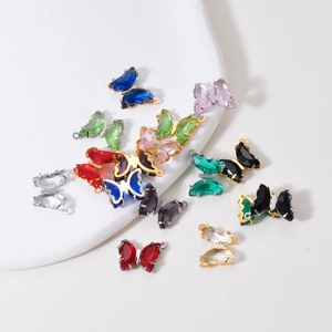 Colorful zircon butterfly pendants made of stainless steel for DIY jewelry making