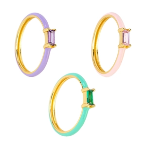 Women Copper Ring 18K Gold Plated Enamel Inlaid Rectangular Cubic Zirconia Geometric Ins Style Light Luxury Jewelry
