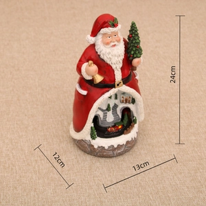 Detailed dimensions of the musical Santa figurine with rotating train and LED lights