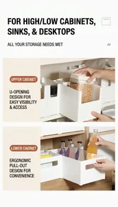 Kitchen storage box with U-shaped opening and handle for cabinet organization