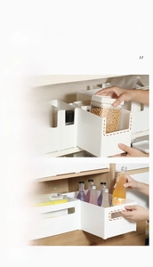 Kitchen storage box with U-shaped opening and handle for cabinet organization