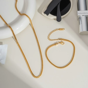 Classic gold stainless steel dragon bone chain necklace and bracelet jewelry set