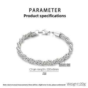 Détails du bracelet chaîne torsadée en acier inoxydable de 6mm et 220mm de long