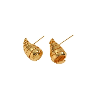 Polished 14K gold-plated titanium steel honeycomb comma earrings with spiral cone design