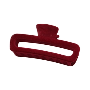 Elegant deep red flocked velvet hair claw clip with minimalist rectangular cutout design