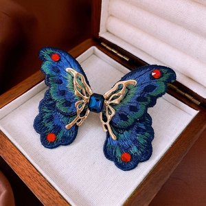 Butterfly Open Ring Knitted Fabric Wings Inlaid With Alloy Rhinestones Adjustable Elegant Vintage Jewelry For Women