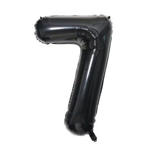 Detailed view of a 40-inch black number 7 foil balloon for birthday party decorations