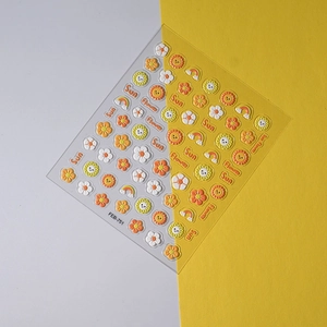 Detail of 5D embossed nail stickers FEB-751 featuring sun flower and rainbow motifs