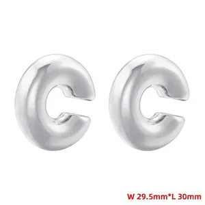 Polished silver C-shape chunky earrings measuring 29.5mm wide and 30mm long dimensions