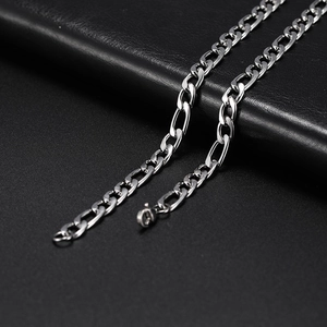 Close-up of silver stainless steel Figaro chain with alternating links for men and women