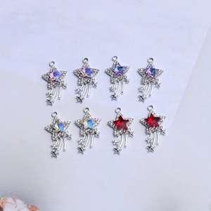 Sparkling pentagram star pendants with multi-color rhinestones for DIY jewelry making