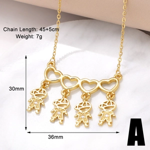 Detail of gold heart pendant necklace for boys and girls with zircon inlay measurements