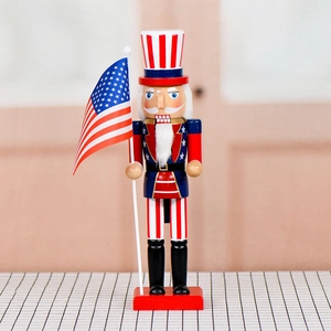 Uncle Sam Nutcracker Wooden Soldier Holding US Flag Stars And Stripes Painted Home Decor Patriotic Holiday Ornament