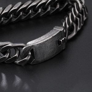 Bracelet chaîne épaisse en acier argenté punk vintage avec boucle industrielle