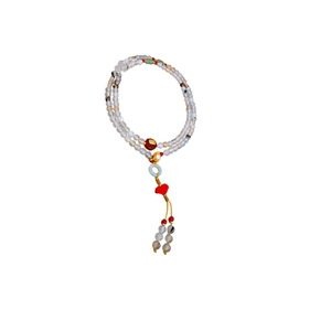 New Chinese style pearl agate necklace with red heart pendant and green ring charm