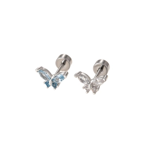 Elegant titanium steel butterfly earrings with blue and clear crystal rhinestones