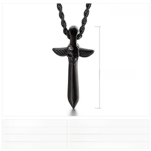 Détails du pendentif épée crâne noir avec dimensions et spécifications de poids
