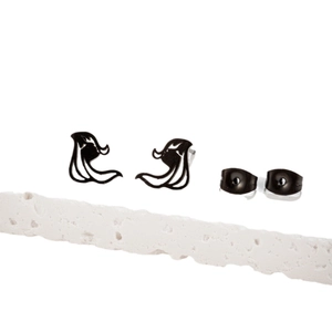 Minimalist stainless steel stud earrings featuring abstract wavy girl face profile in black