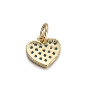 Golden heart pendant with inlaid blue stones and a hanging ring for DIY jewelry making