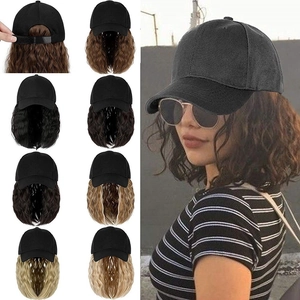 Baseball cap with wavy synthetic hair extensions for women in various natural hair colors