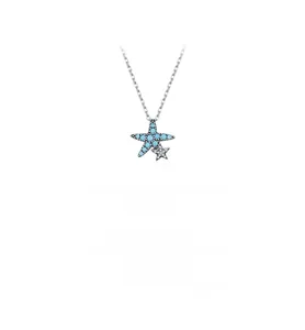 Detail of S925 silver starfish necklace featuring a turquoise bead and zircon accent