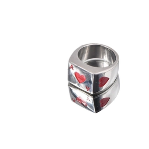 Polished stainless steel Ace of Hearts poker ring for men with reflective surface display