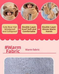Detail view of 3-in-1 winter set featuring double-layered thermal fleece and cute bear ears