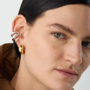 Three-layer 18k gold plated titanium steel ear cuffs and wide silver hoop earrings