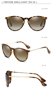 Three views of retro tortoise shell polarized sunglasses with light tea lenses and metal temples