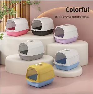 Closed large litter box with door and handle available in multiple pastel colors
