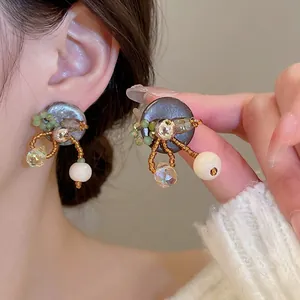 Boucles D'oreilles Puces Rondes Faites Main Perles Bois Coco Vintage Ethnique Bijoux Tige En Argent Sterling 925