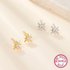 S925 sterling silver starburst earrings in gold and silver with zircon stones