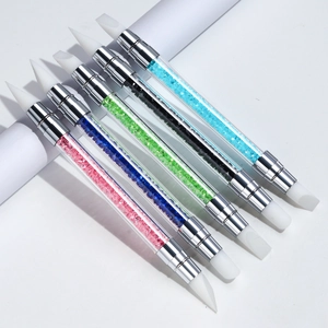 Set di 5 penne per nail art a doppia punta con cristalli e punte in silicone morbido