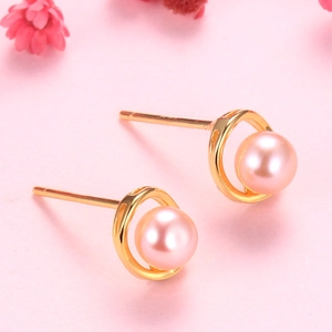Freshwater Pearl Stud Earrings With 925 Sterling Silver Earring Post Round Hollow Circular Design Elegant Jewelry For Women
