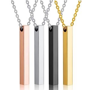 Stainless Steel Bar Pendant Necklace Minimalist Geometric Vertical Column Necklaces For Women Men Fashion Jewelry