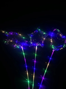Three LED glowing balloons in unicorn, star, and heart shapes with colorful lights