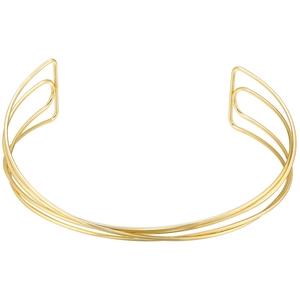 Macro shot of minimalist gold layered wire collar featuring geometric crisscross design