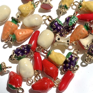 Assorted colorful enamel fruit and vegetable alloy charms for DIY jewelry making