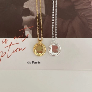 Minimalist 925 sterling silver necklaces with hammered irregular round pendants in gold and silver