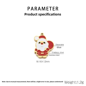Detailed view of a Santa Claus enamel pendant in stainless steel, size 16x12mm for DIY jewelry
