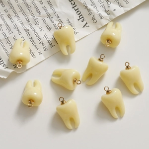 3D simulation resin tooth charms with gold metal loops for DIY jewelry making