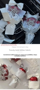 Sparkling silver glitter fabric for Christmas apple and flower gift wrapping detail