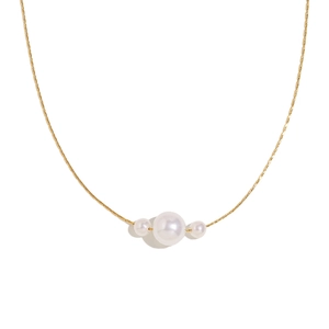 Elegant 18K gold plated stainless steel necklace featuring three lustrous pearls for women