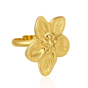 Vintage style gold floral open ring in stainless steel with a high-polished 18k finish