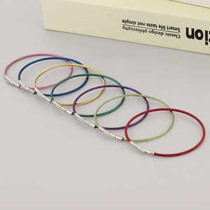 Multicolor stainless steel wire rope bracelets with secure screw locks in various colors