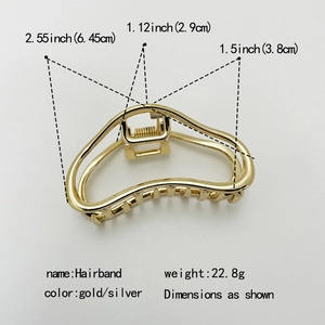 Detailed dimensions of the hollow gold metal hair claw clip showing 6.45cm length size