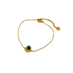 French vintage gold-plated stainless steel bracelet with green turquoise stone pendant