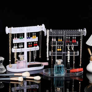 Jewelry Display Stand Earring Organizer Necklace Bracelet Holder Plastic Hanging Rack With Storage Tray